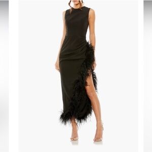 MAC DUGGAL Feather Trim Asymmetric Dress Black